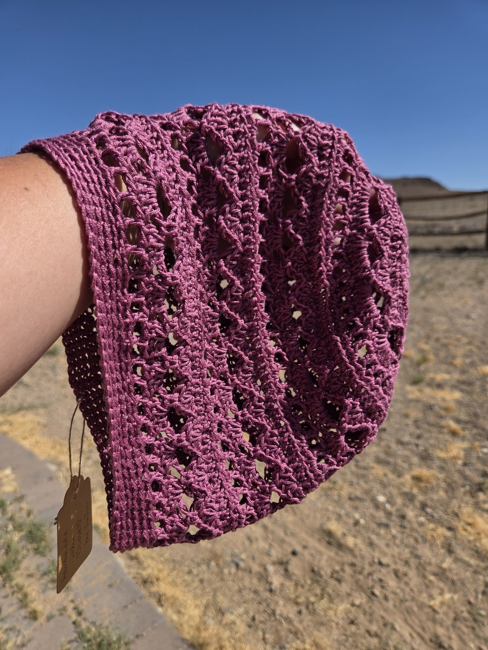 Artisan Handmade Extra-Lightweight Cotton Blend Crochet Lacey Boho Slouch Beanie - Picture 5 of 9